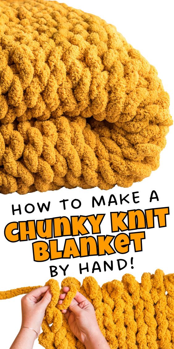 How to make a chunky hand knitted blanket Big Yarn Blanket, Finger Knitting Blankets, Chunky Blanket Diy, Chunky Blanket Pattern, Chunky Knit Blanket Pattern, Chunky Yarn Blanket, Finger Knitting Projects, Chunky Blankets, Chunky Crochet Blanket Pattern