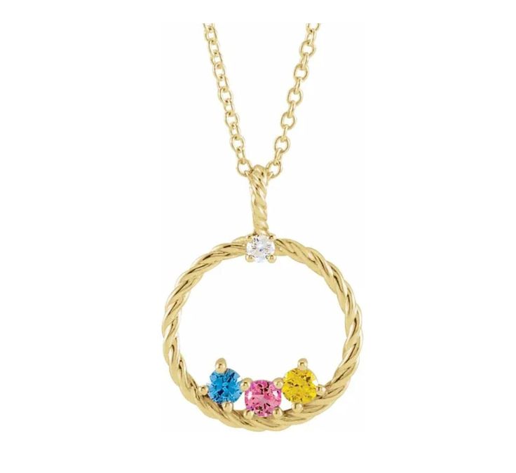 A stunning statement piece, this is a lovely family birthstone circle necklace featuring 4 different gemstones. The necklace comes studded with a diamond and you can then choose which and how many birthstones you would like to add. A classic standout piece that will soon become a favorite!  The cable chain is adjustable between 16 and 18 inches. Metal : Solid 14kt Gold  Gemstones : choose your birthstone. If you would like this made with less or more birthstones please contact us Packaging : All Push Present, Presents For Wife, Family Circle, Lovely Family, Layering Necklace, Circle Necklace, Personalized Family, 14kt Gold, Gift For Women