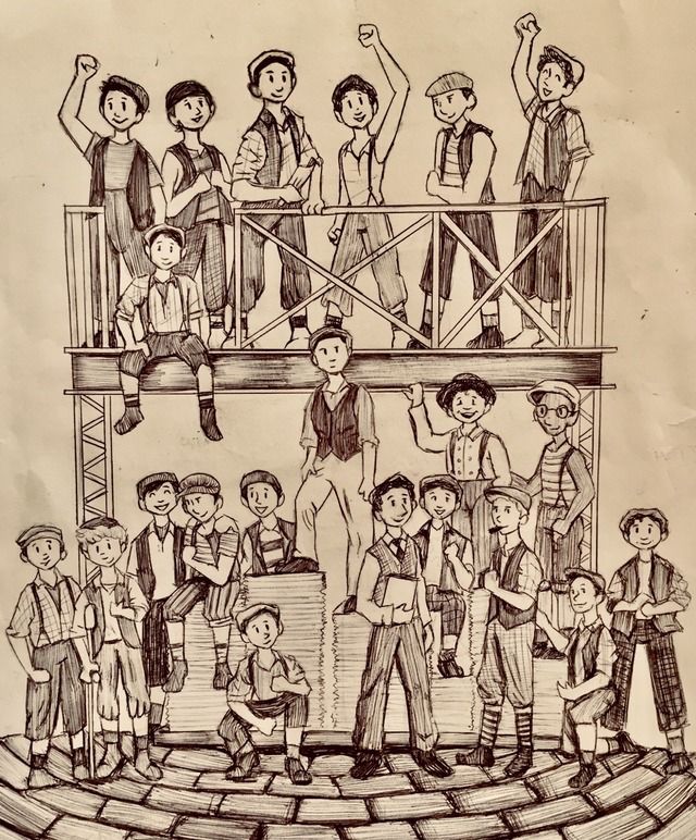 a drawing of people standing on top of a stage