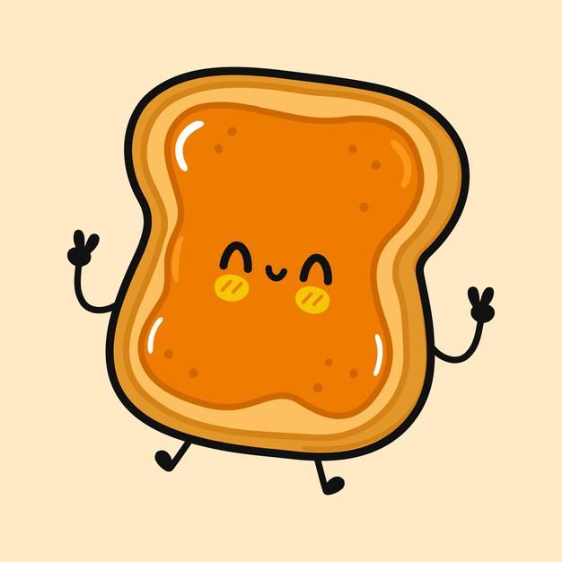 a toasted bread with eyes closed and arms wide open