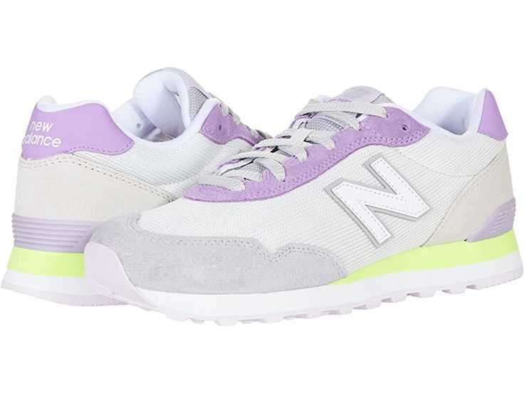 New Balance Classics WL515V3 - Women's Classic Shoes : Nimbus Cloud/Heliotrope : Nothing looks fresher than a pair of sporty sneakers from New Balance Classics! This WL515V3 athletic shoe features a plush comfortable ride in a traditional silhouette. Leather and mesh or textile uppers in a sporty mid-top profile. Traditional lace-up closure. Foam-padded collar and tongue. Soft textile lining and a removable foam insole provide all-day comfort. TPU heel insert for extra support. ENCAP® midsole fo Functional Sneakers For Light Sports In Spring, Spring Functional Sneakers For Light Sports, Casual Mesh Running Shoes With Secure Fit, Spring Sneakers With Breathable Mesh For Light Sports, Spring Breathable Mesh Sneakers For Light Sports, Mesh Sneakers With Laces For Running Errands, Mesh Sneakers With Laces For Casual Wear, Functional Mesh Sneakers For Spring, Mesh Sneakers With White Sole For Running Errands