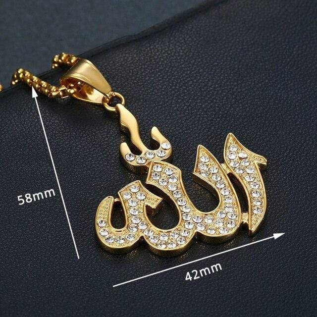 Crystal Allah Pendant Necklace from Almas Collections Big Blue Whale, Allah Pendant, Arabic Jewelry, Dainty Initial Necklace, Head Ring, Gold Jewelry Sets, Long Chain Necklace, Perfect Gift For Him, Initial Necklace