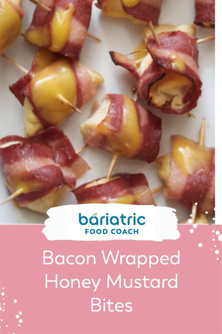 bacon wrapped honey mustard bites on a white plate