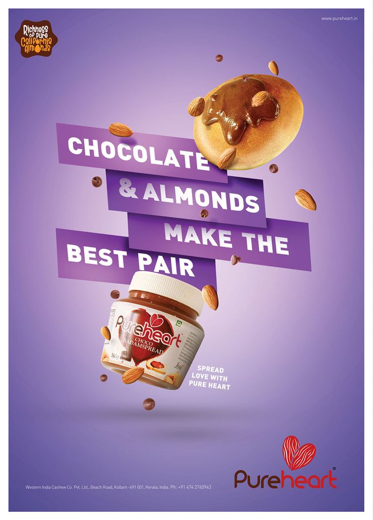 the advertisement for pure peanut butter is shown with chocolate and almonds