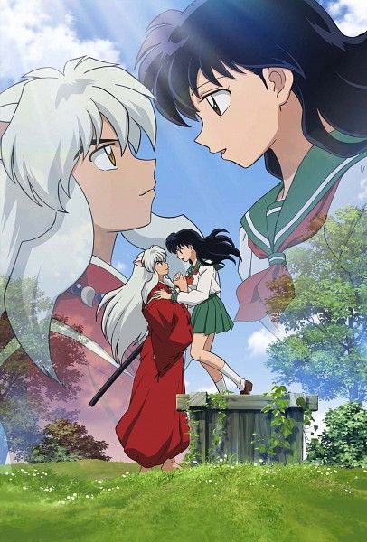 an anime scene with two people standing next to each other