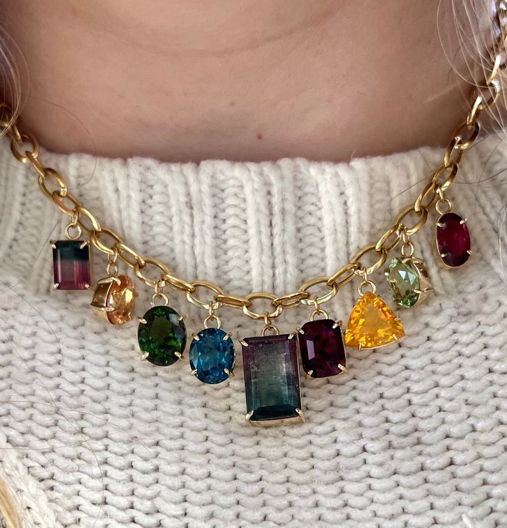 Looking for a way to add a little color to your wardrobe? Our Confetti Gemstone Necklace is it!This gorgeous 14Kt yellow gold necklace sparkles with nine genuine gemstones, each one as unique as you! Crafted by Eric Coleman, it's a show-stopping one-of-a-kind piece that's sure to turn heads! -16 in Oval Link Chain with Lobster Claw-14kt Yellow Gold Chain and SettingsContains the following Genuine Gemstones-14.62ct Rectangle Watermelon Tourmaline-4.12ct Rectangle Watermelon Tourmaline-5.2ct Oval Dazzling Multi-stone Necklace For Formal Occasions, Luxury Jeweled Yellow Gold Necklace, Luxury Yellow Gold Jeweled Necklace, Fine Jewelry Yellow Gold Jeweled Necklace, Yellow Gold Jeweled Fine Jewelry Necklace, Dazzling Yellow Gold Jewelry With Stones, Multicolor Necklaces With Gemstone Accents For Formal Occasions, Elegant Yellow Gold Jeweled Necklace, Elegant Multicolor Necklace With Gemstone Accents