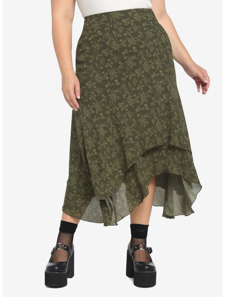 Skeleton Fairy Midi Skirt Plus Size Skirts For Women Over 50 Plus Size, Jumper Skirt Plus Size, Cheap High Waist Grunge Skirt, Midlength Skirts Oputifts, Black Plus Size Fairy, Skirts Thick Thighs, Old Midi Skirt, Plus Size Cottagecore Skirts, Midsize High Waisted Skirt