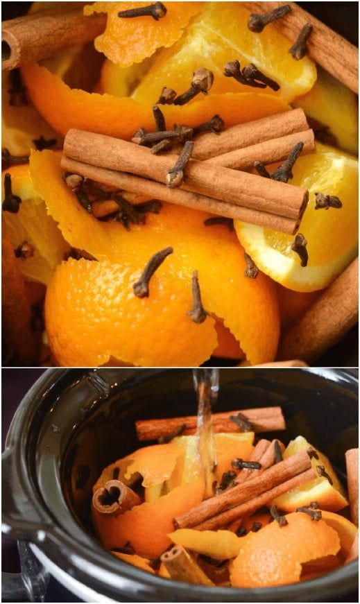 an image of oranges and cinnamon sticks in the slow cooker