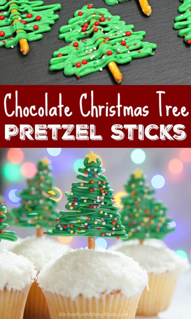 chocolate christmas tree pretzel sticks with white frosting