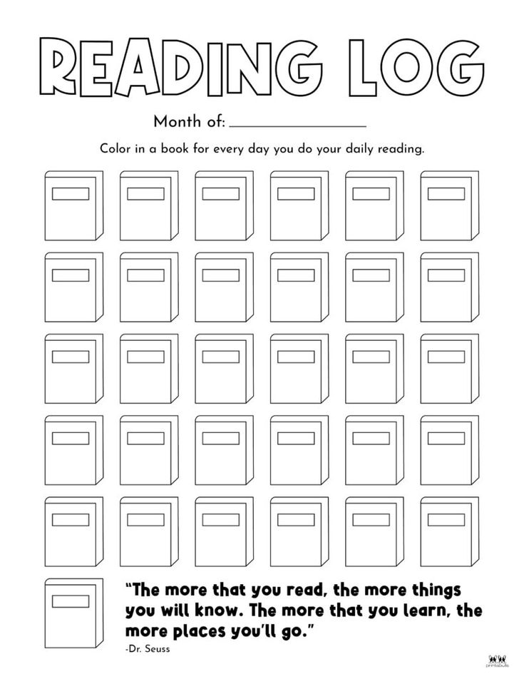 the reading log is shown in black and white with an image of books on it