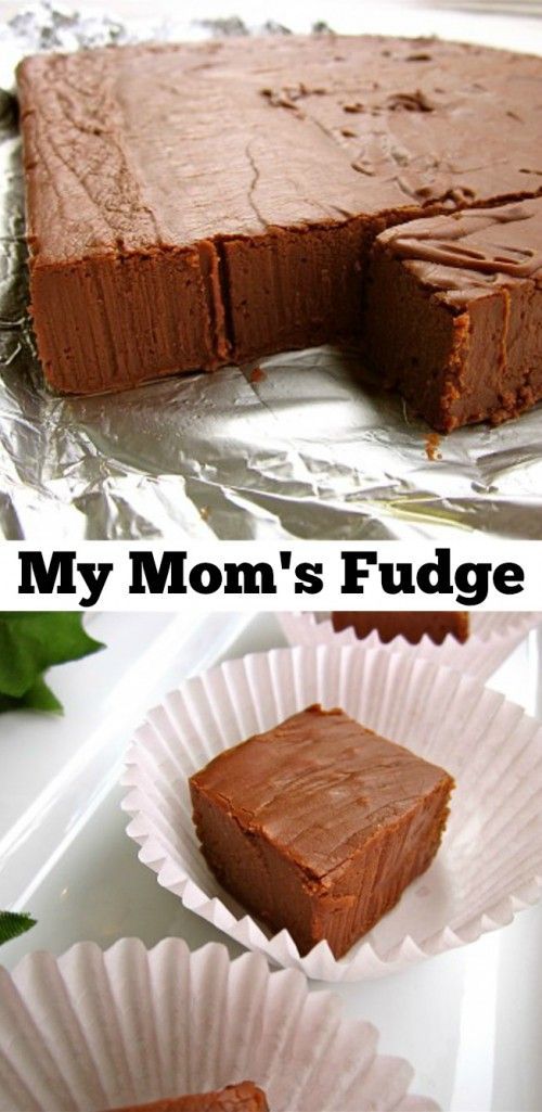 two pictures of chocolate fudge cake with one cut in half