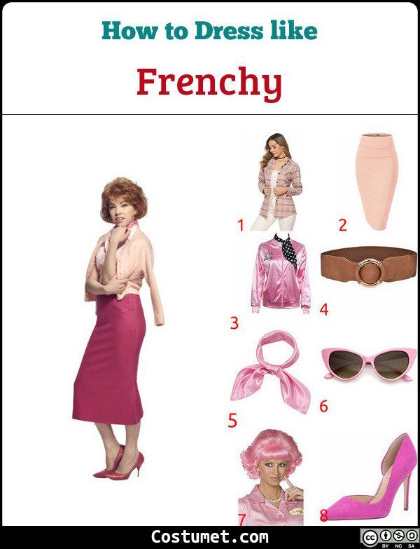 an image of a woman in pink clothes and accessories for her dress like frenchy look