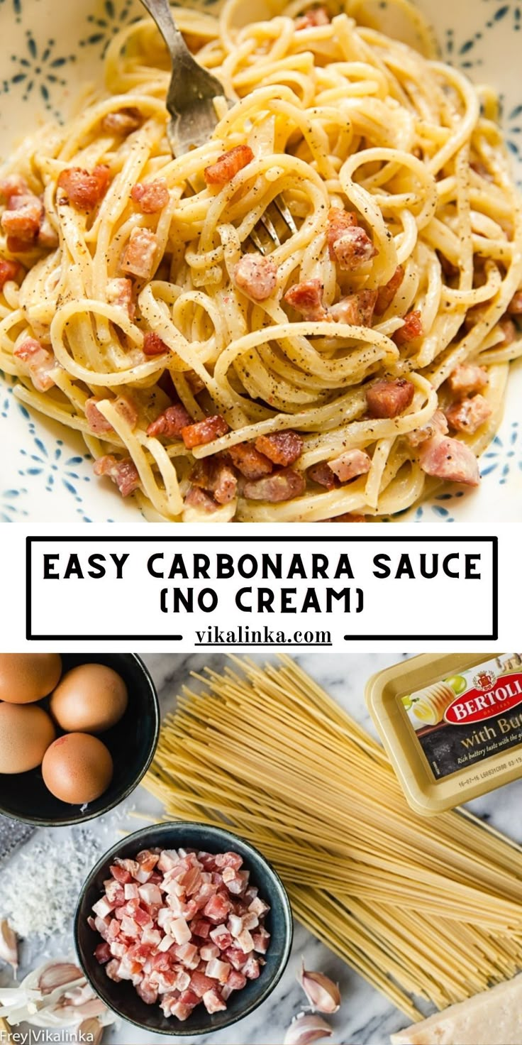 the ingredients for this easy carbonara sauce are shown