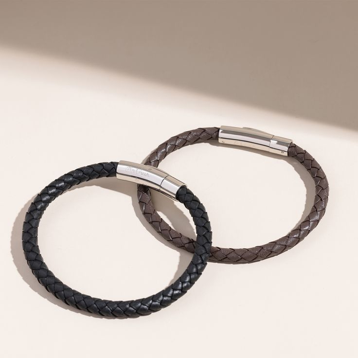 Worn on its own or stacked, our Men's Personalized Large Leather Bracelet is a great gift for the men in your life. Hand-engrave a name or date onto the reverse of the claps for a subtle yet sentimental touch. Choose from black or brown woven leather and treasure for years to come.Length: 8.3Thickness: 0.2Hand-engraved in our Paris workshopSent with love in a complimentary gift boxAny slight variations in lettering depth, spacing and alignment from the examples shown are part of the aesthetic an Engraved Bracelet, The Men, Hand Engraving, Gift Bag, Leather Bracelet, Black And Brown, Porter, Great Gifts, Perfect Gift