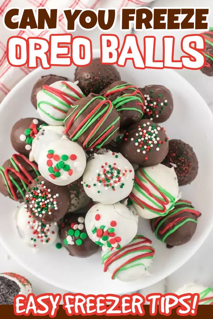 a white plate topped with oreo balls covered in candy canes and sprinkles