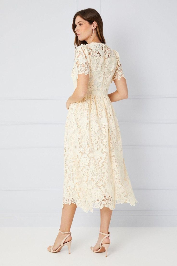 Exquisite lace overlay with intricate floral patterns
Flattering midi length with a feminine flared skirt
Short sleeves with scalloped lace trim
Crew neckline for a timeless, elegant look
woven fabric with a lightweight, breathable feel
This stunning lace dress exudes sophistication and grace, making it a perfect choice for formal occasions like weddings, races, or graduations. The intricate lace overlay with its delicate floral motifs adds a touch of romance, while the midi length and flared skirt create a flattering, feminine silhouette. Pair it with strappy heels and a clutch for a refined, glamorous ensemble that will turn heads wherever you go. Dresses Lace Short, Midi Dress Fall, Short Sleeve Midi Dress, Sequin Outfit, Occasion Dresses Wedding, Skirt Short, Lace Short, Feminine Silhouette, Puff Sleeve Dresses