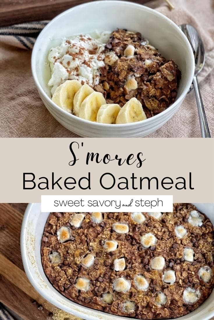 two bowls filled with baked oatmeal on top of a table