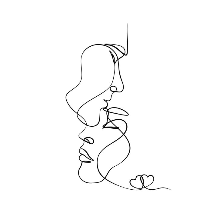 a line drawing of a woman's face with her hands on her chest and head tilted to the side