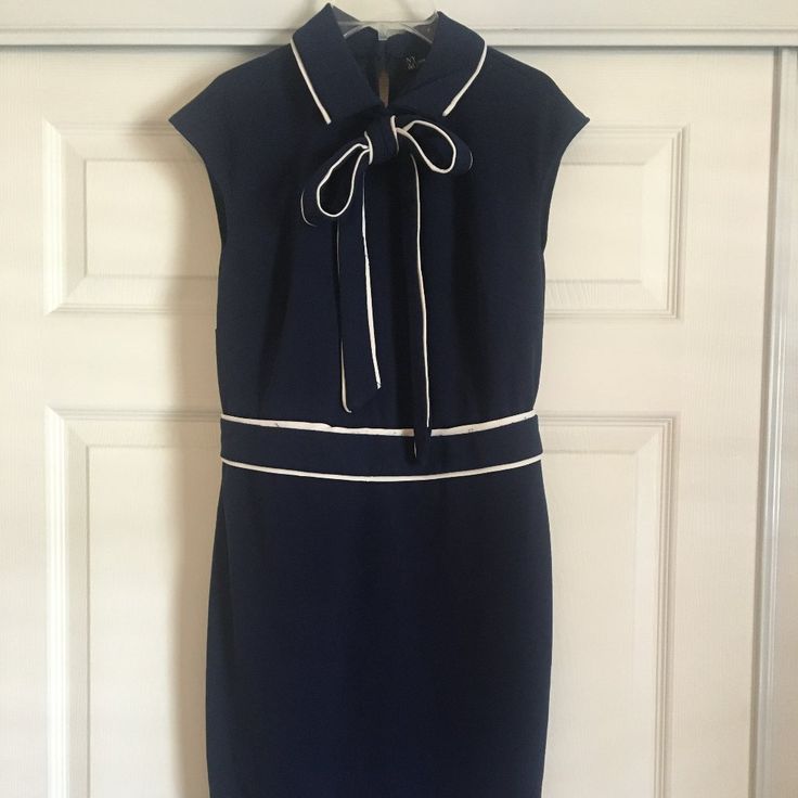 Navy Dress With White Trim, Very Stylish! Size Medium Nyc Dresses, Navy Dress, White Trim, Midi Dress, Blue And White, Womens Dresses, White, Dresses, Blue