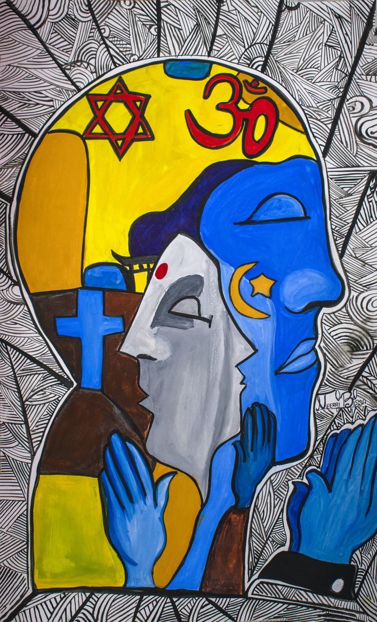 a painting with blue and yellow colors on it