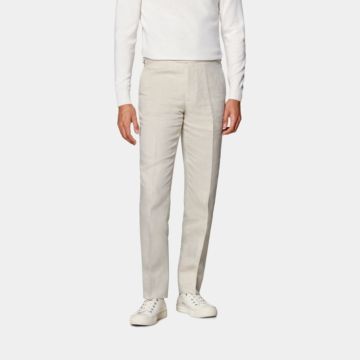 Cut to a slim fit with a mid-rise waist, these off-white Brescia fit pants are a highly adaptable & accessible evergreen pair that bring a clean, balanced appeal to any look. White Slim Fit Straight Leg Dress Pants, White Slim Fit Bottoms For Business Casual, Classic White Flat Front Pants, White Straight Bottoms For Workwear, Classic White Straight Bottoms, White Slim Fit Pants With Straight Hem, White Straight Leg Chinos For Business Casual, White Slim Fit Dress Pants For Business Casual, White Straight Leg Dress Pants For Business Casual