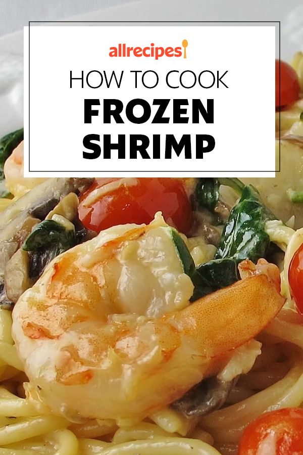 a close up of food on a plate with the words how to cook frozen shrimp