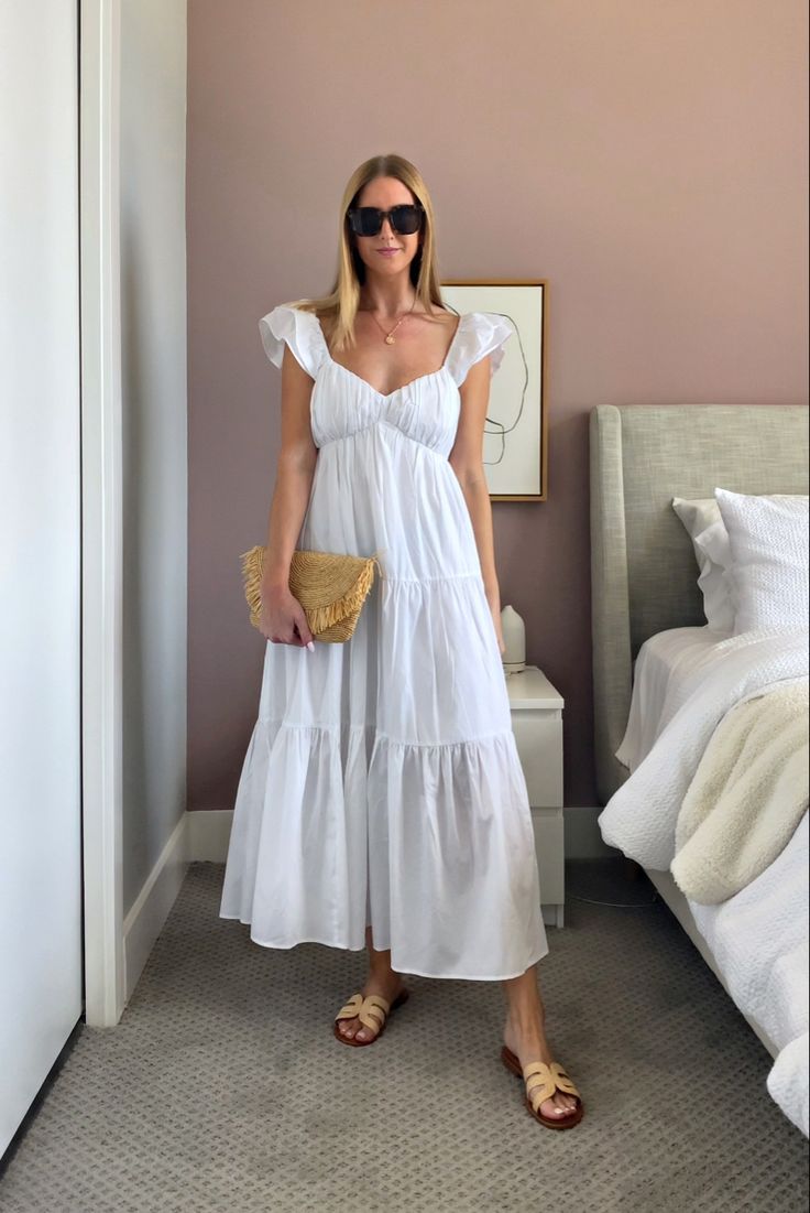 Abercrombie White Dress, White Maxi Dress Casual, White Sundress Outfit, White Long Summer Dress, Long White Summer Dress, White Maxi Sundress, White Maxi Dress Outfit, White Long Dress Summer, Cotton Dress Pattern