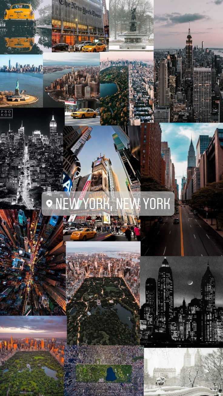 the new york city skyline collage is shown in black and white, with many different buildings