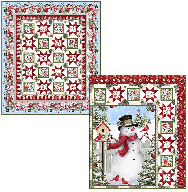 two christmas quilts with snowmen on them