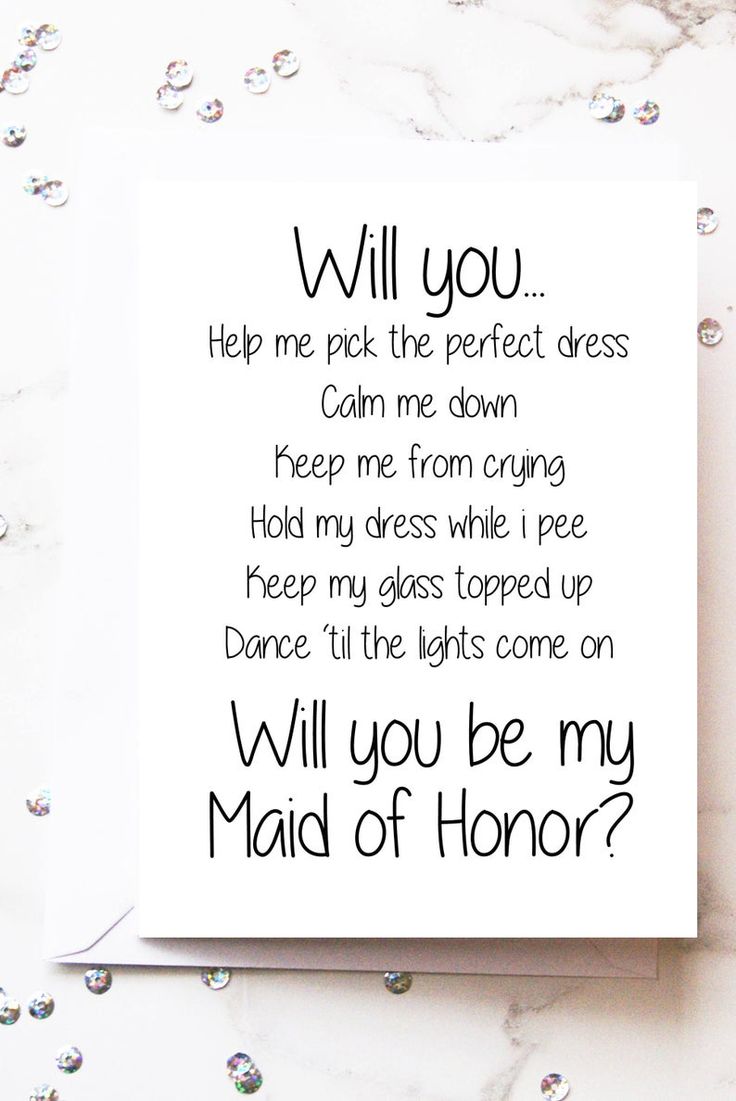 a greeting card with the words will you be my maid of honor? on it