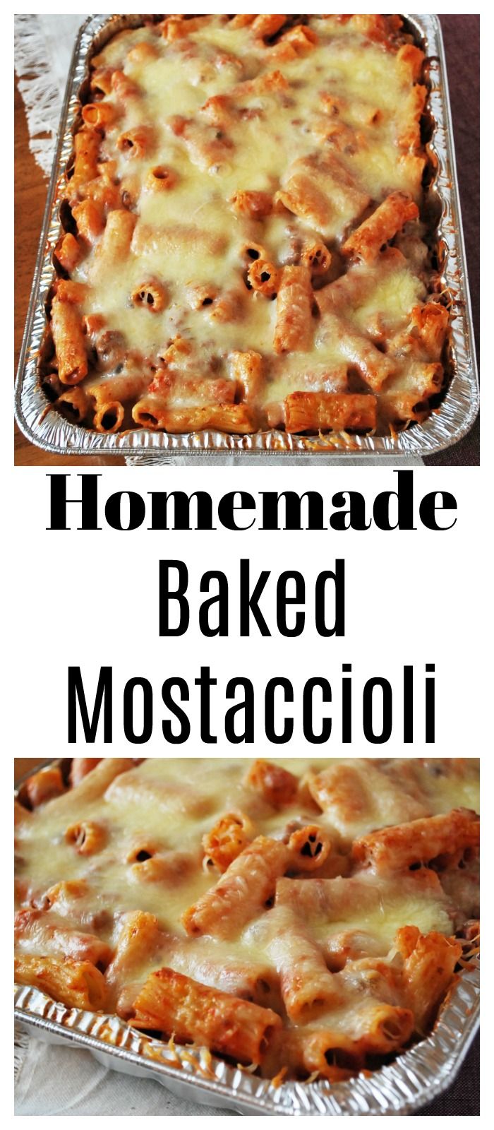 homemade baked mozzaccini in a baking pan with the words homemade baked mozzaccli above it