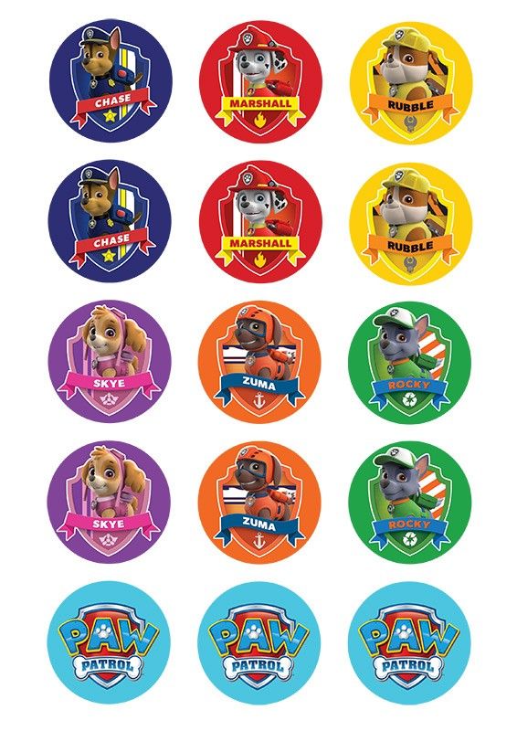 the paw patrol stickers are all different colors