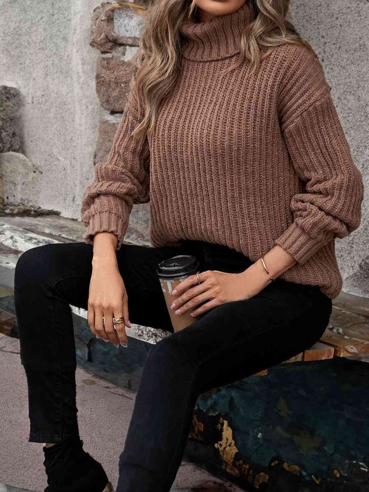 Rock this comfy classic--a 100% poly rib-knit turtleneck--with no worries about stretching out. Just machine wash it cold and tumble it low for all the care it requires! Imported freshness. Product measurements: S: bust 41.3 in, length 21.8 in, shoulder 22 in, sleeve length 19.9 in M: bust 42.9 in, length 22.2 in, shoulder 22.8 in, sleeve length 20.1 in L: bust 45.2 in, length 22.8 in, shoulder 24 in, sleeve length 20.4 in Comfortable Stretch Sweater For Fall, Casual Ribbed Turtleneck Sweater, Casual Cozy Fit High Neck Turtleneck, Ribbed Relaxed Fit Turtleneck Sweater, Relaxed Fit Ribbed Turtleneck Sweater, Cozy Ribbed Funnel Neck Turtleneck, Casual Ribbed High Neck Sweater, Casual Solid Chunky Knit Turtleneck, Casual Cozy Knit Turtleneck