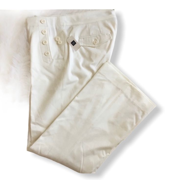 Cream Pants By Gap. New! Authentic Trades Fitted Ankle-length Pants With Button Closure, Gap Cotton Wide Leg Bottoms, Gap Wide Leg Pants For Spring, Chic Gap Straight Leg Pants, Chic Straight Pants By Gap, Fitted Ankle-length Bottoms With Buttons, Gap Bottoms For Spring Workwear, Classic Gap Bottoms For Workwear, Gap Ankle-length Workwear Pants