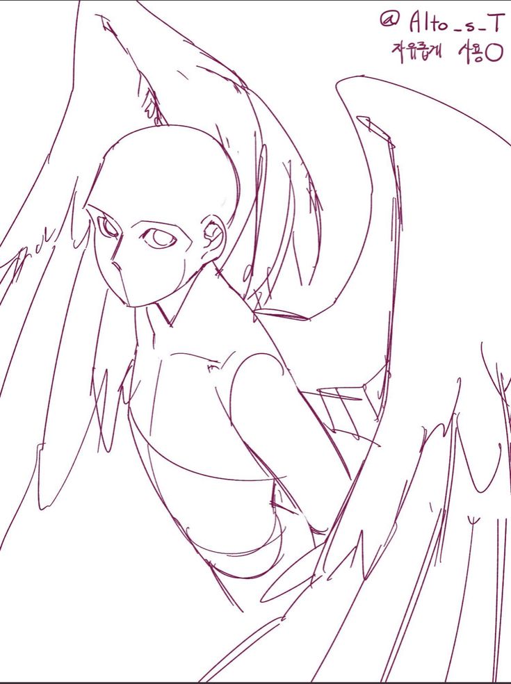 a drawing of an angel with wings