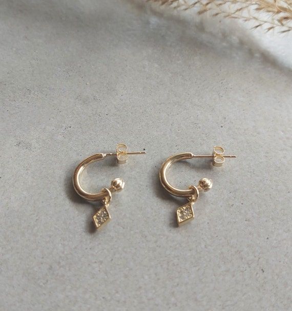 North Star Necklace, Dainty Hoop Earrings, Open Hoop Earrings, Small Hoop Earrings, Hoops Earrings, Moonstone Earrings, Earrings Dainty, Diamond Charm, Earrings Minimalist