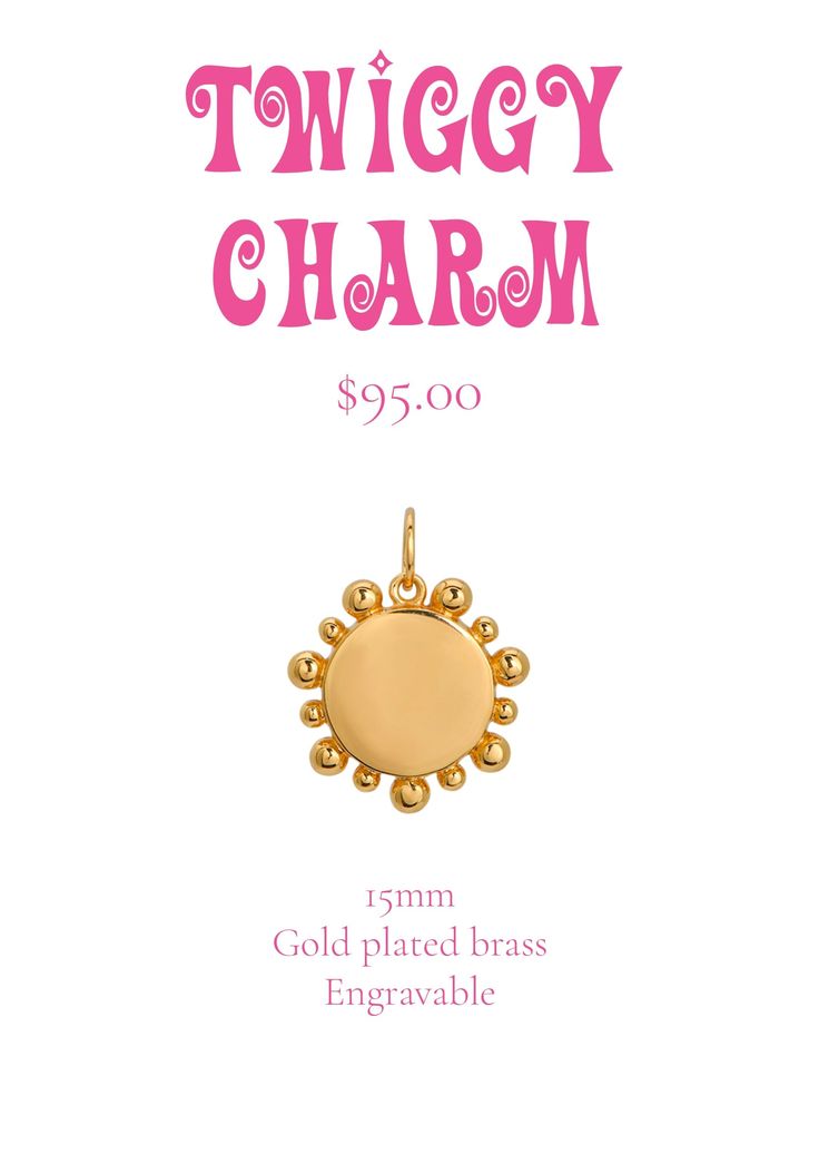 The little sister of our best selling birthstone charm. A smaller charm with gold beads, perfect for mixing with your other Goldbug charms! 15 mm gold plated brass Engravable! Please allow 1-2 weeks for engraved items. For engraving we recommend small names, 1 or 2 numbers, or 1 or 2 letters for this one! It is a bit smaller of a field to work with. As always- email us at info@goldbugcollection or aimee@goldbugcollection.com with any questions or requests for mockups! * We will adjust font to be Dainty Gold Round Pendant Charms, Dainty Gold Charms Nickel Free, Dainty Gold Nickel-free Charms, Dainty Nickel-free Gold Charms, Gold Adjustable Round Disc Charm Necklaces, Personalized Round Beads Charms As Gifts, Dainty Gold Flower Charm, Personalized Beads Charms For Gifts, Gold-filled Pendant Charms