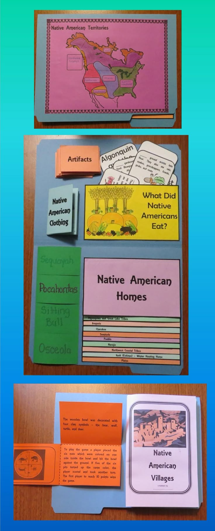 three different types of cards and papers on a wooden table with the words native american homes