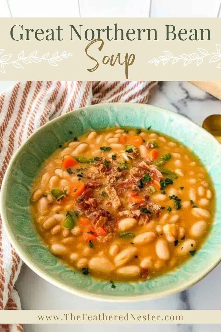 A bowl of great northern beans soup Great Northern Beans Soup, Northern Beans Soup, Recipes With Northern Beans, Recipe For Great Northern Beans, Great Northern Bean Soup, Northern Bean Soup, Slow Cooker Bean Soup, Bean Soup Crockpot, Beans Recipe Crockpot