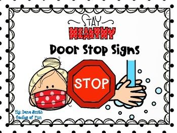 a sign that says happy door stop signs with two children holding a stop sign in front of it