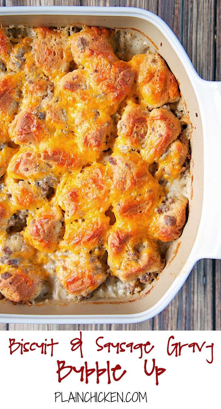 a casserole dish with meat and cheese in it on a wooden table top