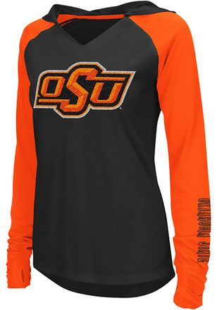 Colosseum Oklahoma State Cowboys Womens White Cher Hoodie Black Fall T-shirt For College, Black Collegiate Tops For Fall, Black Cotton Tops For Game Day, Black Crew Neck Tops For School Spirit, Collegiate Orange Crew Neck Top, Orange Collegiate Crew Neck Top, Black School Spirit Tops With Graphic Print, Black School Spirit Graphic Tops, Black Tops With Graphic Print For School Spirit