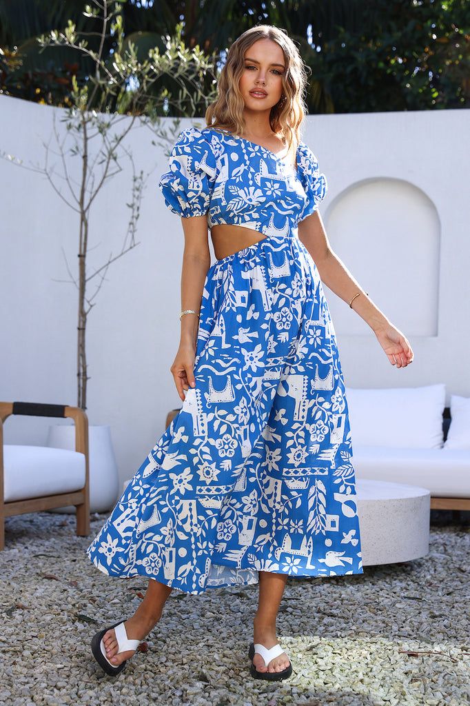 Art Gallery Maxi Dress Blue White Dress Flowy, Spring Break Dress, Here Lies, Brunch Dress, Off Shoulder Dresses, White Long Sleeve Dress, Skirt And Top Set, Runway Trends, Holiday Wardrobe