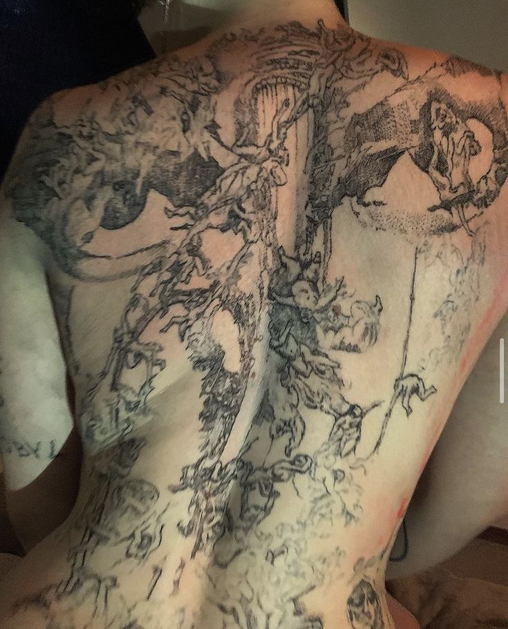 the back of a man with tattoos on his body