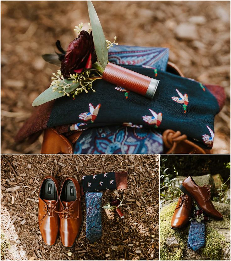 a collage of photos showing different types of shoes and clothing with flowers on them