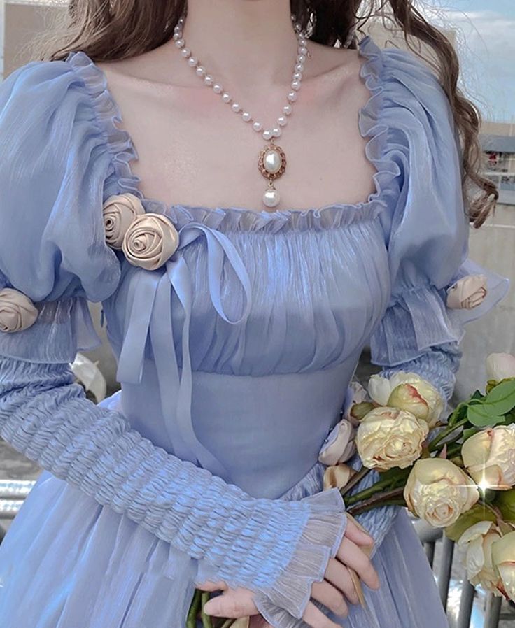 Soft Blue Dress, Kawaii Fairycore, Gyaru Kawaii, Era Victoria, Princess Inspired Outfits, Pirate Princess, Soft Dresses, Detail Couture, Dresses Princess