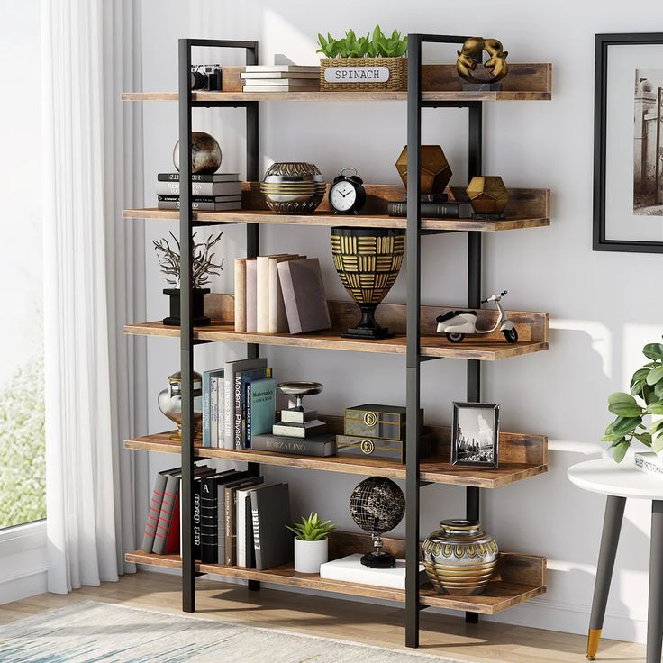 a bookshelf filled with lots of books next to a window