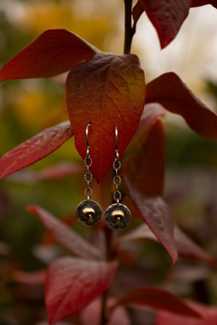 Detail Aesthetic, Mushroom Earring, Forest Earrings, Ladybug Jewelry, Little Mushroom, Mushroom Jewelry, Mushroom Earrings, Earring Dangle, Nature Earrings