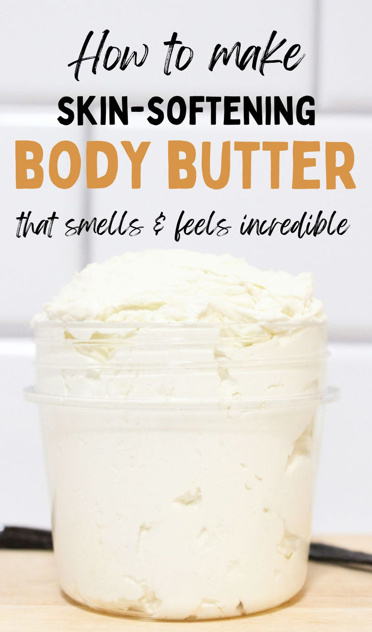 Small mason jar with body butter and text "How to make skin-softening body butter that smells & feels incredible" How To Make Body Butter, Make Body Butter, Body Butter Recipe Whipped, Whipped Body Butter Recipe, Body Butter Recipe Homemade, Diy Body Butter Recipes, Body Butter Recipe, Diy Oatmeal, Homemade Body Butter