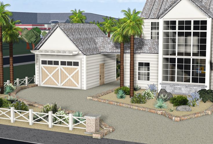 this is an artist's rendering of a house with palm trees in the front yard